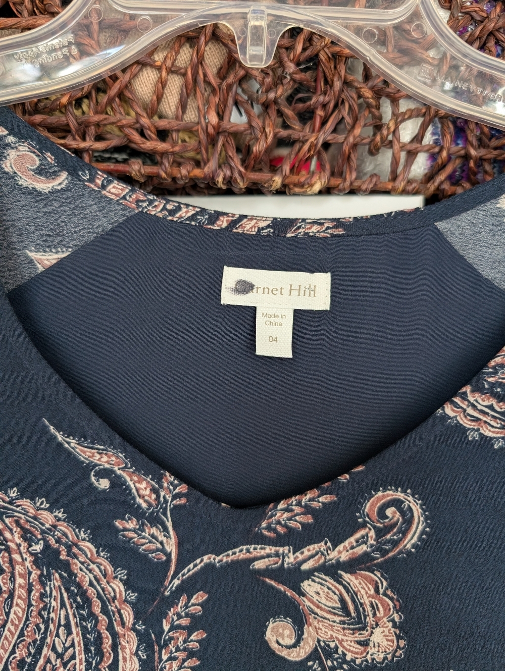 Garnet Hill Navy w/ Paisley Print 3/4 Sleeve Boho Dress w/ Pockets - Women's 4 - Picture 5 of 7